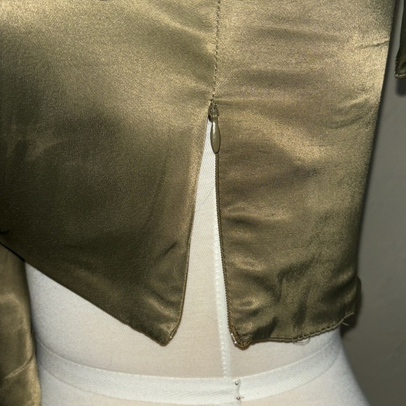 ZARA satin olive green tied long sleeve crop top in women’s small - Picture 9 of 12